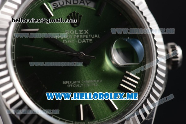 Rolex Day-Date Clone Rolex 3255 Automatic Stainless Steel Case/Bracelet with Green Dial and Roman Numeral Markers - Click Image to Close